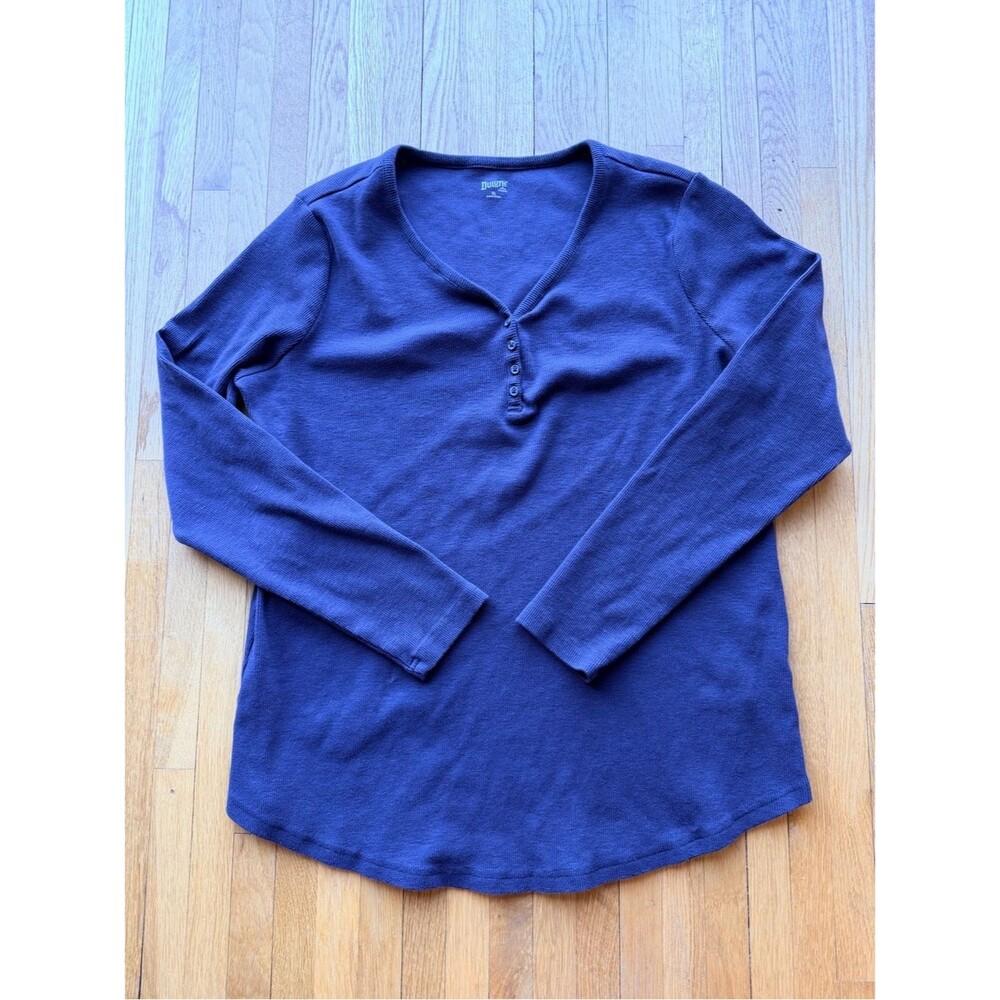 Duluth Trading Co Women's Long Sleeve Henley in Deep Navy Blue